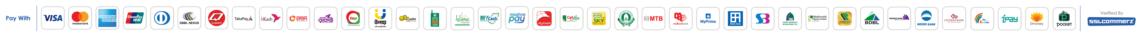 Accepted payment methods — Visa, Mastercard, bKash, Nagad, and more, verified by SSLCommerz